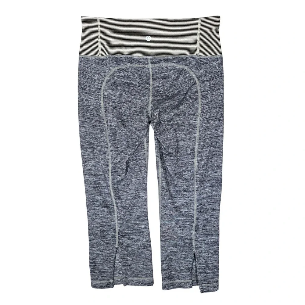 Lululemon Women's Pace Setter Grey Space Dye Striped Waist Crop Leggings 8 - Picture 2 of 12